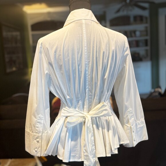 Grace Elements Unique Pleated peplem long sleeve White Blouse with Sash Size 8 - Picture 4 of 7